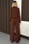 Women's Bitter Brown High Neck Blazer Jacket and Pleated Palazzo Pants Set Vs01382 - 4