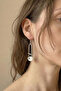 Geometric Detailed Long Earrings Silver Color