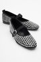 Women's Belted Stone Blunt Toe Ballerinas Black Silver