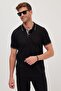 Men's Slim Fit Slim Fit 100% Cotton Soft Textured Cool Fabric Solid Pique Black Polo Neck T-Shirt - 7