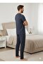Men's Navy Blue Short Sleeve Summer Comfortable Pajama Set - 4