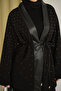 Women's V Detail Leather Collar Stone Jacket Black - 7