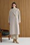 Beige Herringbone Patterned Coat - 3