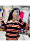 Women's Striped Polo Neck Sweater