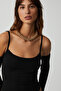 Mıkela Women's Viscose Strap Slit Body-Hugging Crop Black Blouse - 4