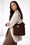 Brown Suede Fabric Plush Detailed Women's Midi Shoulder Bag - 3