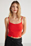 Mıkela Women's Viscose Strap Slit Body-Hugging Crop Red Blouse - 3