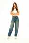 Dody Blue Baggy Tinted Buckle Detail Loose Fit Wide Leg Comfortable Baggy Jean Denim Casual Women's Pants - 4