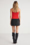 Mıkela Women's Viscose Strap Slit Body-Hugging Crop Red Blouse - 5