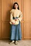 Beige Scarf Body & Ice Blue Pleated Detail Denim Skirt Set - 2