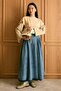 Beige Scarf Body & Ice Blue Pleated Detail Denim Skirt Set - 3