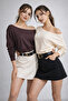 Women's 2-Pack Brown - Beige Off-Shoulder Modal Blouse - 3