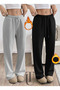Winter Fleece-Lined Women's 2-Piece (Black + Grey) Sweatpants with Cotton Inside, Loose Fit, Baggy, Plus Size, with Pockets