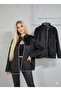 Women's Mock Neck Shepherd Stitch Detailed Short Fur Look Coat D99879