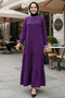 Women's Ayrobin Sleeve Ribbed Long Purple Hijab Dress - 3