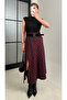 Plum 100% Cotton Suede Belted Slit Plaid Skirt - 3365