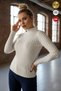 Women's Ecru Cream Extra Flexible Corded Fabric Half Fisherman High Neck Woven Slim Knitwear Sweater Body Blouse - 3