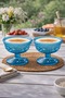 2-Piece Footed Turquoise Eye Patterned Glass Dessert Bowl - Ice Cream, Magnolia Presentation Glass - 3