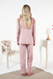 Women's Buttoned Front Velvet Pajama Set 25361 Powder - 3