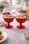 Set of 2 Footed Glass Dessert Bowls with Red Eye Pattern - Ice Cream, Magnolia Presentation Glass - 3