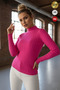 Women's Fuchsia Pink Extra Stretchy Corded Fabric Half Fisherman High Neck Woven Slim Knitwear Sweater Body Blouse - 2