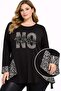 Plus Size Knitted Viscose Blouse with Stone Detail on the Front and Mesh Detail Black - 4