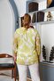 Floral Patterned Sleeve Elastic Crew Neck Plus Size Chiffon Blouse Yellow - 6