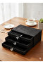 Elegant Black Suede 3-Drawer Jewelry Organizer - Accessory Box with Crystal Handle Detail - 2
