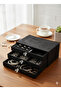 Elegant Black Suede 3-Drawer Jewelry Organizer - Accessory Box with Crystal Handle Detail