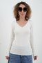 Ecru V-Neck Cashmere Knit Sweater - 3