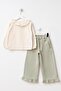 Girl's Cotton Sage Green Lace Ruffle 3-Piece Set - Vest Blouse Pants - 4