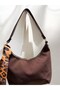 Zippered Shoulder Bag with Suede Scarf Detail - 4
