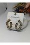 Stylish Steel Earrings with Gold Detail and Zircon Stone
