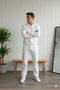Men's White 3 Thread K Hooded Zippered Cardigan Elastic Waist Baggy Tracksuit Set