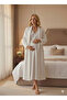 Ecru Shawl Collar Quilted Long Sleeve Lace Detailed Special Design Maternity Dressing Gown Nightgown Set - 4