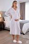 Ecru Shawl Collar Quilted Long Sleeve Lace Detailed Special Design Maternity Dressing Gown Nightgown Set - 5