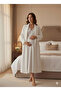 Ecru Shawl Collar Quilted Long Sleeve Lace Detailed Special Design Maternity Dressing Gown Nightgown Set - 7