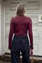 Burgundy Draped Degaje Collar Long Sleeve Women's Blouse - 5