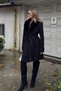 Black Collar Fur Sleeve Cuff Detail Belted Women's Cashmere Coat - 3