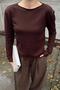 Brown Boat Neck Basic Women's Korsman Knitwear Blouse - 4