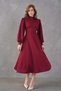 Stretchy Crepe Fabric Brooch Detailed Balloon Sleeves Flared Cut Midi Women's Evening Dress 77155 - 8