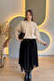 Floral Embroidered Asymmetrical Long Black Tulle Skirt - 3