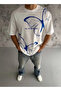 Unisex Crew Neck Printed Oversize T-Shirt - White - 2