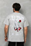 Unisex Crew Neck Printed Oversize T-Shirt - Gray - 3