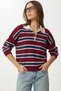 Striped Polo Neck Knitwear Sweater Lxa0023 Bordo Laci̇vert - 2