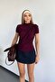Women's Mock Neck Ruched Detail Blouse Plum - 25Y 2417 - 4