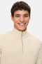 Palvin Bone Color Half Zipper 100% Cotton Embroidered Standard Fit Men's Knitwear - 2