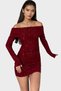 Burgundy Madonna Collar Glitter Mini Dress Alc-X14829