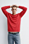Men's Crew Neck Basic Red Sweatshirt - 5