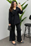 Women's Black Ribbed Stitching Detailed Pocketed Scuba Pants - 8